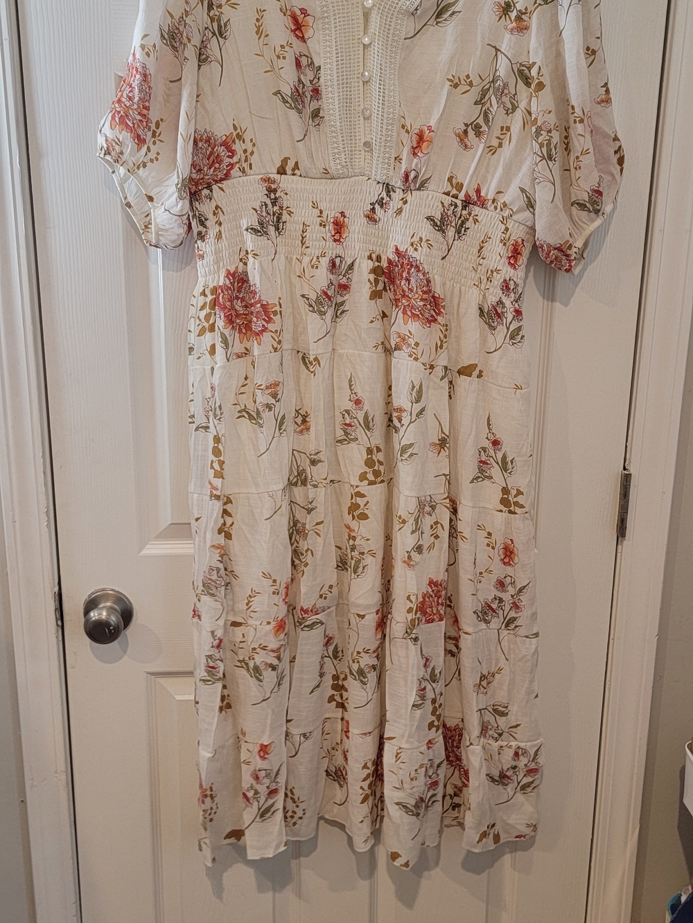Floral Cream Midi Dress with all The Beautiful Fall Colors